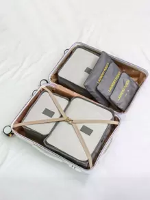 6 Pcs Letter Graphic Travel Packing Storage Bags Set, Set of Different Sizes, Ideal for Organizing Luggage - Grey - View 4