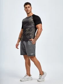 Hombres Camiseta deportiva con estampado de slogan de manga raglán - Multicolor - Ver 6