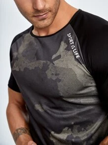 Hombres Camiseta deportiva con estampado de slogan de manga raglán - Multicolor - Ver 7