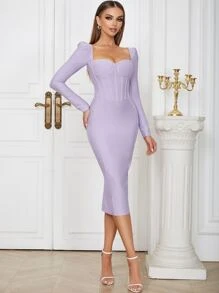 Sweetheart Neck Split Back Bandage Dress - Lilac Purple - View 3