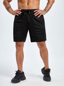 Manfinity Sport Corelite Men Drawstring Waist Sports Shorts - Black - View 4