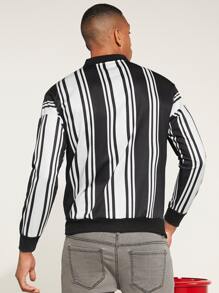 Manfinity Men Striped Print Letter Patched Detail Drop Shoulder Sweatshirt - Black and White - View 7