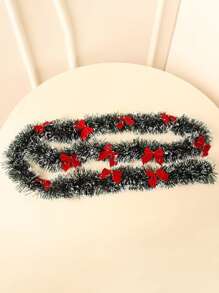 2m Dark Green & White Striped Garland Set With 12pcs Red Bow Tree Ornament, Holiday Home Party Restaurant Staircase Decor Supplies, Valentine Day, Gift Home Decor Christmas Decorations Room Decor Christmas