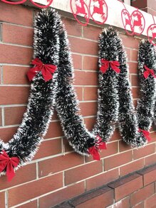 2m Dark Green & White Striped Garland Set With 12pcs Red Bow Tree Ornament, Holiday Home Party Restaurant Staircase Decor Supplies, Valentine Day, Gift Home Decor Christmas Decorations Room Decor Christmas