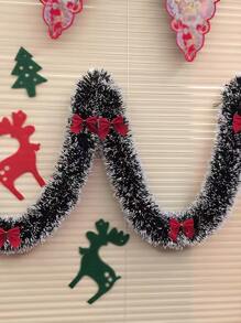 2m Dark Green & White Striped Garland Set With 12pcs Red Bow Tree Ornament, Holiday Home Party Restaurant Staircase Decor Supplies, Valentine Day, Gift Home Decor Christmas Decorations Room Decor Christmas