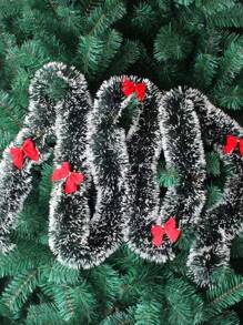 2m Dark Green & White Striped Garland Set With 12pcs Red Bow Tree Ornament, Holiday Home Party Restaurant Staircase Decor Supplies, Valentine Day, Gift Home Decor Christmas Decorations Room Decor Christmas
