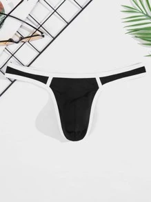 Men Contrast Binding Thong - Black - View 1