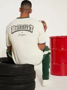 Manfinity Hombres Camiseta ringer con estampado de letra con pantalones - Multicolor - Ver 1