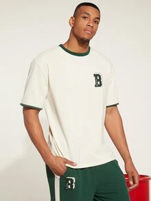 Manfinity Hombres Camiseta ringer con estampado de letra con pantalones - Multicolor - Ver 3