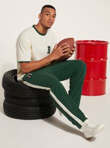 Manfinity Hombres Camiseta ringer con estampado de letra con pantalones - Multicolor - Ver 4