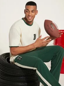 Manfinity Hombres Camiseta ringer con estampado de letra con pantalones - Multicolor - Ver 5