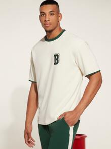 Manfinity Hombres Camiseta ringer con estampado de letra con pantalones - Multicolor - Ver 6