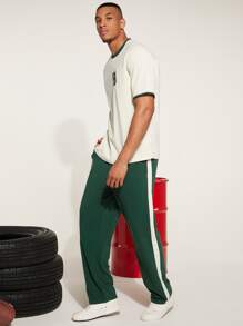 Manfinity Hombres Camiseta ringer con estampado de letra con pantalones - Multicolor - Ver 7