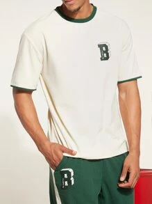 Manfinity Hombres Camiseta ringer con estampado de letra con pantalones - Multicolor - Ver 8