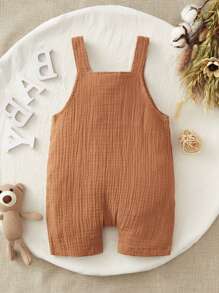 嬰兒男孩口袋拼接工裝連身褲 - 棕色 - 查看 2