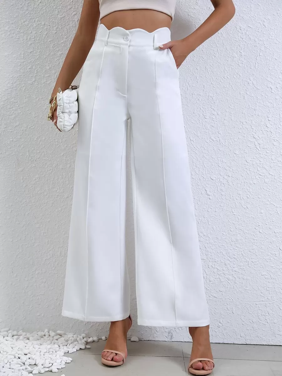 SHEIN LUNE High Waist Wide Leg Suit Trousers - White - View 1
