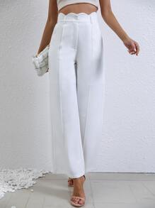 SHEIN LUNE High Waist Wide Leg Suit Trousers - White - View 4