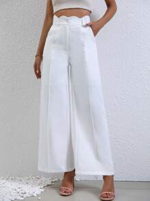 SHEIN LUNE High Waist Wide Leg Suit Trousers - White - View 5