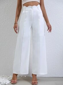 SHEIN LUNE High Waist Wide Leg Suit Trousers - White - View 6
