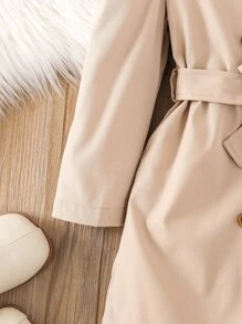 小女童泡泡袖雙排釦腰帶風衣外套