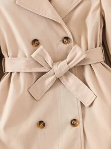 小女童泡泡袖雙排釦腰帶風衣外套