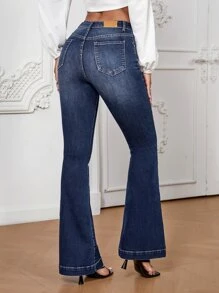 High Waist Flare Leg Jeans - Dark Wash - View 2