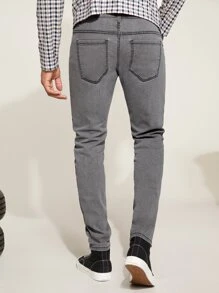 Manfinity Men Letter Graphic Slant Pocket Jeans - Grey - View 2