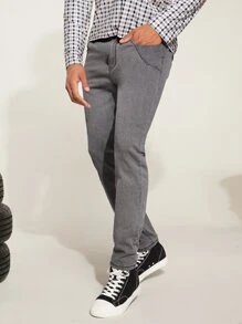 Manfinity Men Letter Graphic Slant Pocket Jeans - Grey - View 4