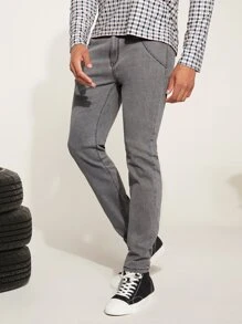 Manfinity Men Letter Graphic Slant Pocket Jeans - Grey - View 6