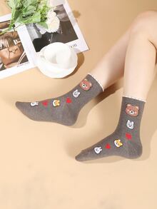 Calcetines de tripulación con corazón & con patrón de oso