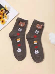 Calcetines de tripulación con corazón & con patrón de oso