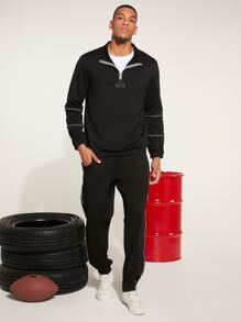 Manfinity RelaxMax Men Letter Embroidery Half Zip Sweatshirt & Joggers - Black - View 1