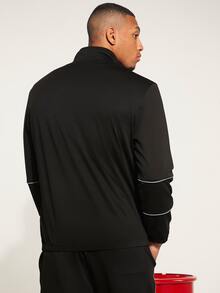 Manfinity RelaxMax Men Letter Embroidery Half Zip Sweatshirt & Joggers - Black - View 2