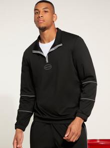 Manfinity RelaxMax Men Letter Embroidery Half Zip Sweatshirt & Joggers - Black - View 4