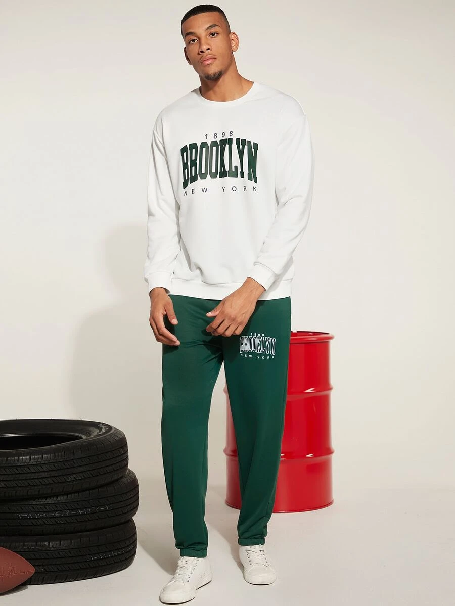 Manfinity Hypemode Men Letter Graphic Sweatshirt & Joggers - Multicolor - View 1