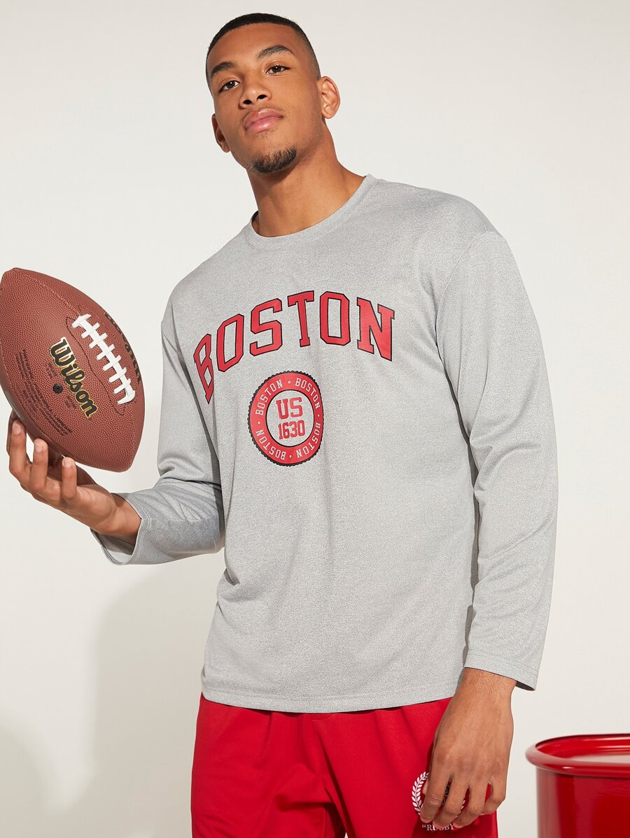 Aesthetic Post Men Letter Graphic Tee - Grey - View 1