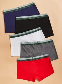 男士5入組表情圖案拼接字母織帶平角內褲