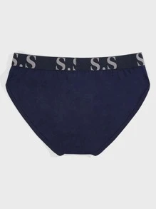 Men Contrast Letter Tape Brief - Navy Blue - View 2