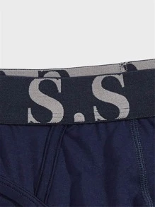 Men Contrast Letter Tape Brief - Navy Blue - View 4