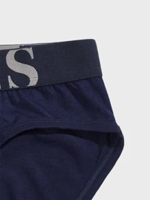 Men Contrast Letter Tape Brief - Navy Blue - View 5