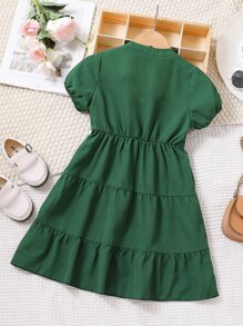 SHEIN Toddler Girls Puff Sleeve Ruffle Hem Dress - Green - View 2
