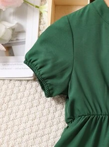 SHEIN Toddler Girls Puff Sleeve Ruffle Hem Dress - Green - View 3