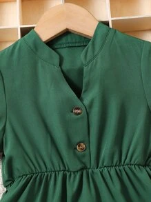 SHEIN Toddler Girls Puff Sleeve Ruffle Hem Dress - Green - View 5