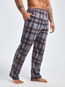 Men Plaid Print Elastic Waist Sleep Trousers - Multicolor - View 1