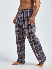 Men Plaid Print Elastic Waist Sleep Trousers - Multicolor - View 3