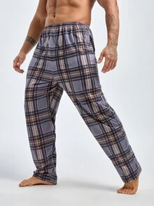 Men Plaid Print Elastic Waist Sleep Trousers - Multicolor - View 5