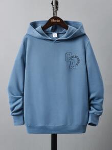 SHEIN 男童休閒圓領長袖帶字母圖案連帽衫