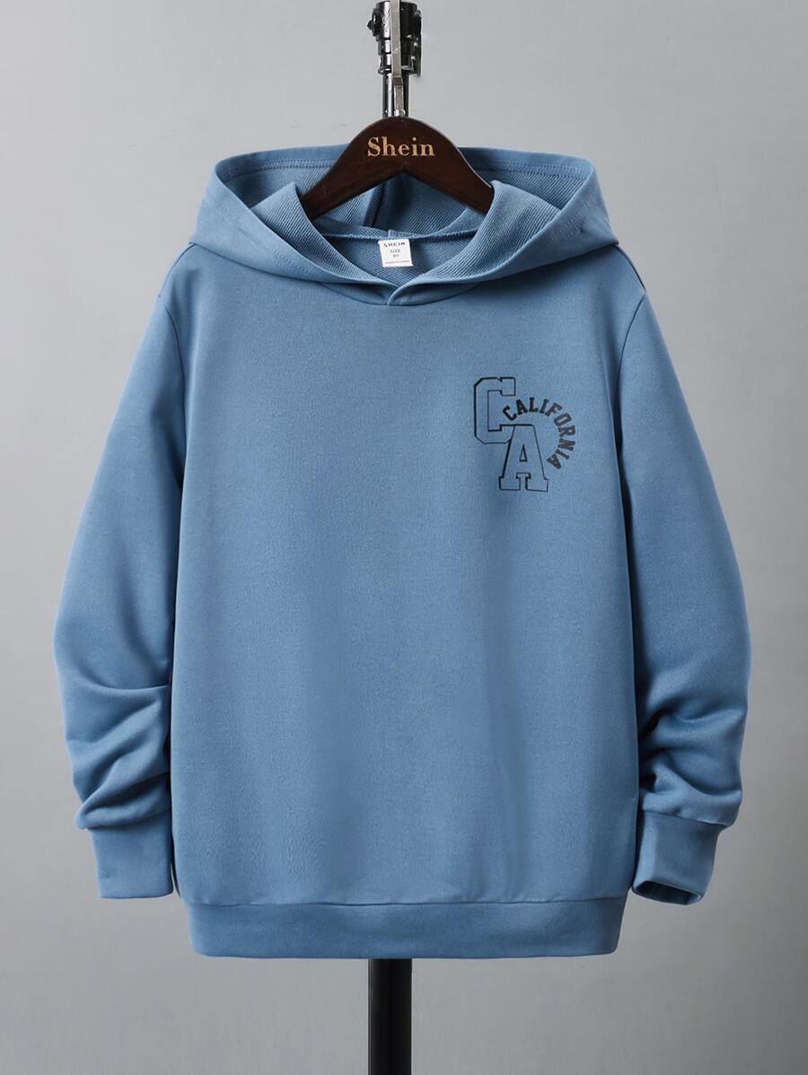 SHEIN 男童休閒圓領長袖帶字母圖案連帽衫