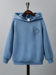 SHEIN 男童休閒圓領長袖帶字母圖案連帽衫