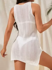 SHEIN Swim 下擺開叉罩衫連衣裙不附帶比基尼套裝 - 白色 - 查看 2